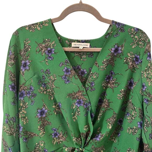Heartloom Revolve Floral Surplice Wrap Long Sleeve Blouse Green Size M - Picture 4 of 11